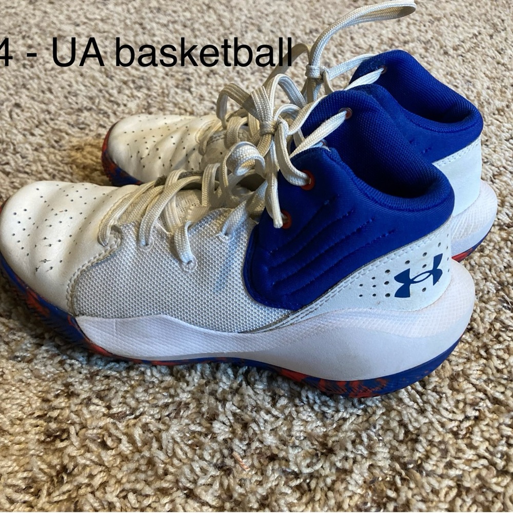 Under Armour Kids White and Blue Basketball Shoes